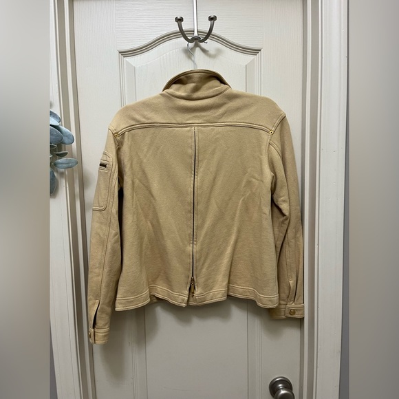 Adrienne Vittadini Camel Colored 100% Cotton Shacket with Gold Hardware - Picture 4 of 6